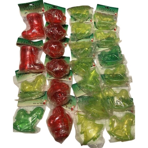 23 Vintage Christmas Light Covers Set Red Green Approx 4x4" Good Old Values Lot - Picture 1 of 10